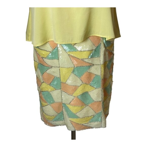 Ali Ro‎ Yellow Silk Tank Overlay Geometric Sequins Skirt Mini Dress Size 4 - Picture 5 of 10